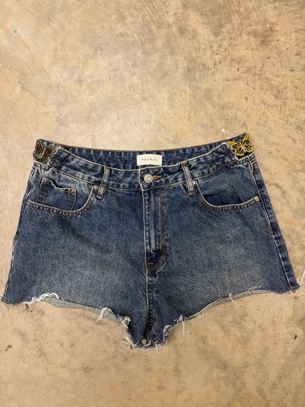PacSun Women's Blue Denim Shorts with Butterfly Accent